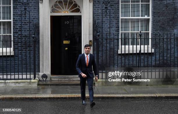 New Chancellor of the Exchequer Rishi Sunak leaves 10 Downing Street on February 13, 2020 in London, England. The Prime Minister makes adjustments to...