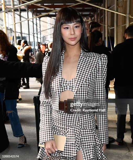 Mariya Nishiuchi seen arriving at the Michael Kors show during New York Fashion on February 12, 2020 in New York City.