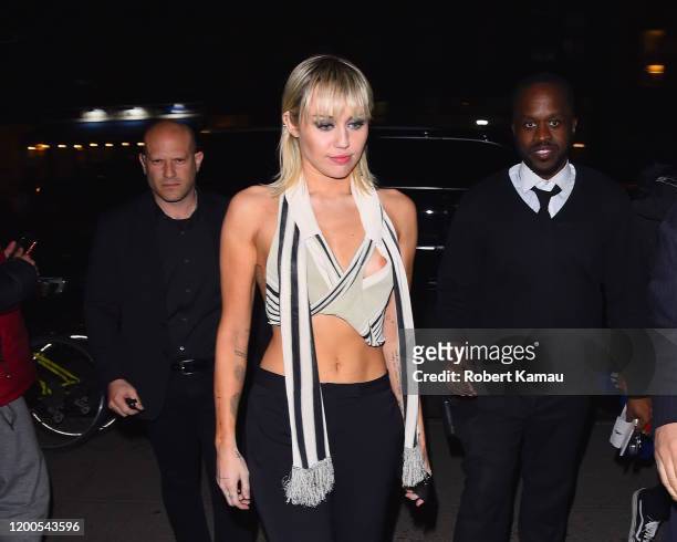 Miley Cyrus seen after the Marc Jacob NYFW event in Manhattan on February 12, 2020 in New York City.