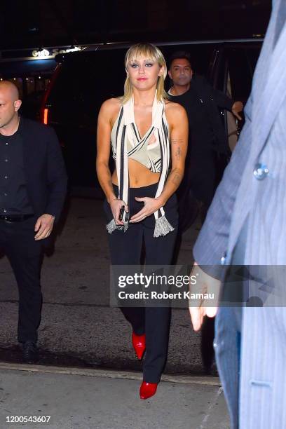 Miley Cyrus seen after the Marc Jacob NYFW event in Manhattan on February 12, 2020 in New York City.