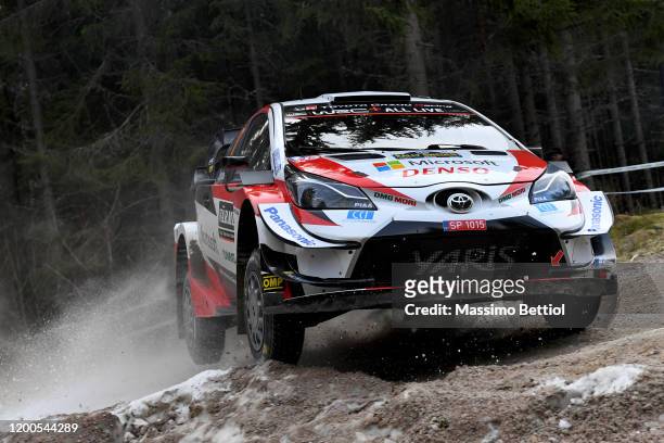 Sebastien Ogier of France and Julien Ingrassia of France compete with their Toyota Gazoo Racing WRT Toyota Yaris WRC during the Shakedown of the FIA...