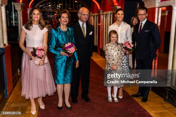 Princess Sofia, Queen Silvia, King Carl XVI Gustaf, Princess Estelle, Crown Princess Victoria, and Prince Daniel of Sweden attend a concert hosted by...