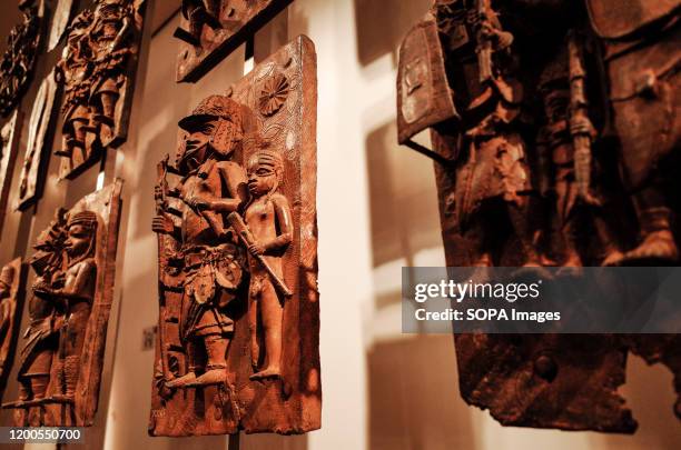 Detail of the contentious Benin plaques exhibit at the British Museum in London. The museum, one of London's top tourist attractions, is rarely far...