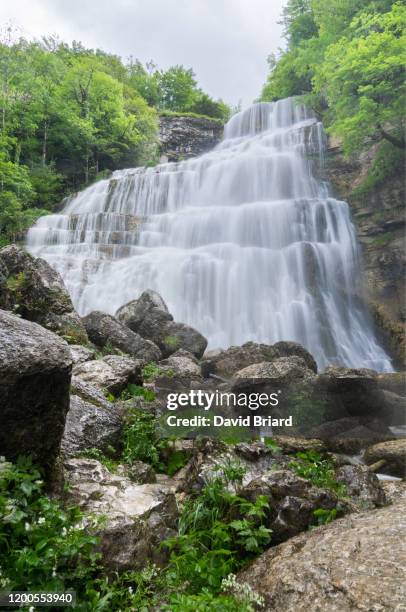 cascade de l'éventail - jura stockfoto's en -beelden