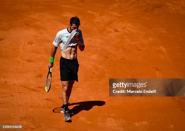 Juan Ignacio Londero of Argentina reacts during his Men's Singles match against Laslo Djere of Serbia during day 4 of ATP Buenos Aires Argentina Open...