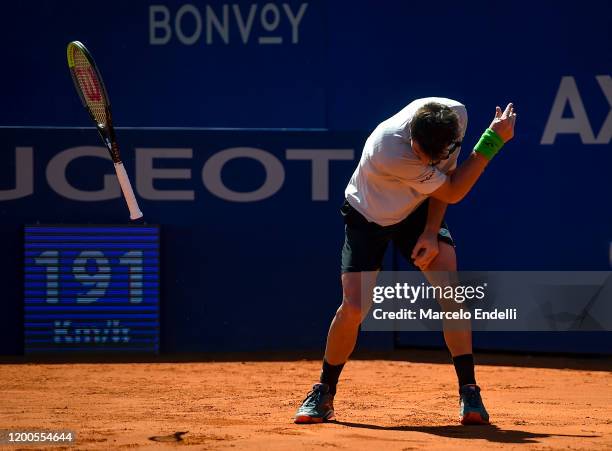 Juan Ignacio Londero of Argentina reacts during his Men's Singles match against Laslo Djere of Serbia during day 4 of ATP Buenos Aires Argentina Open...