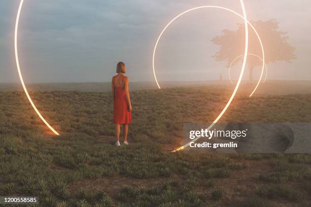 fantasie landschap met passage door verschillende universums - tunnel stockfoto's en -beelden