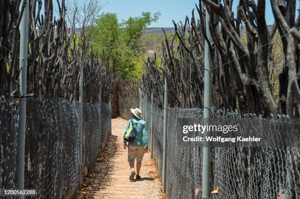 The pathway to the waterhole blind at Ongava Lodge in the Ongava Game Reserve, south of the Etosha National Park in northwestern Namibia.