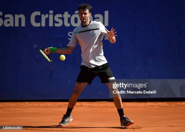 Juan Ignacio Londero of Argentina hits a forehand during his Men's Singles match against Laslo Djere of Serbia during day 4 of ATP Buenos Aires...