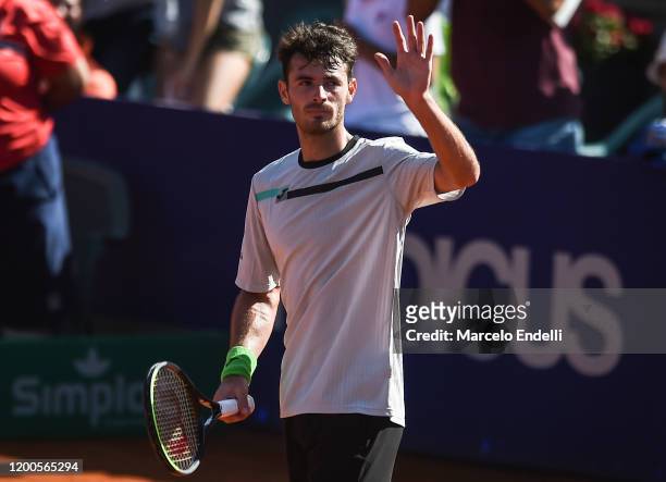Juan Ignacio Londero of Argentina celebrates after winning a match against Laslo Djere of Serbia during day 4 of ATP Buenos Aires Argentina Open at...