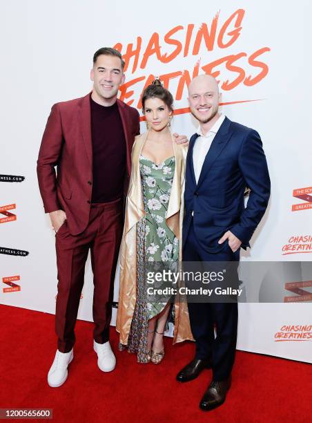 Lewis Howes, Amanda Cerny and Johannes Bartl attend Lewis Howes Documentary Live Premiere: Chasing Greatness at Pacific Theatres at The Grove on...