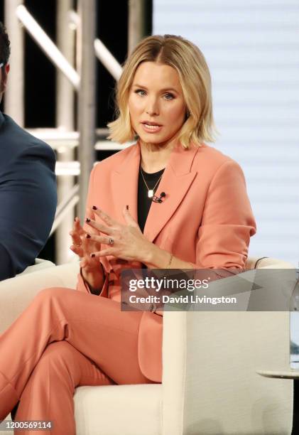 Kristen Bell of "Central Park" speaks onstage during the Apple TV+ segment of the 2020 Winter TCA Tour at The Langham Huntington, Pasadena on January...
