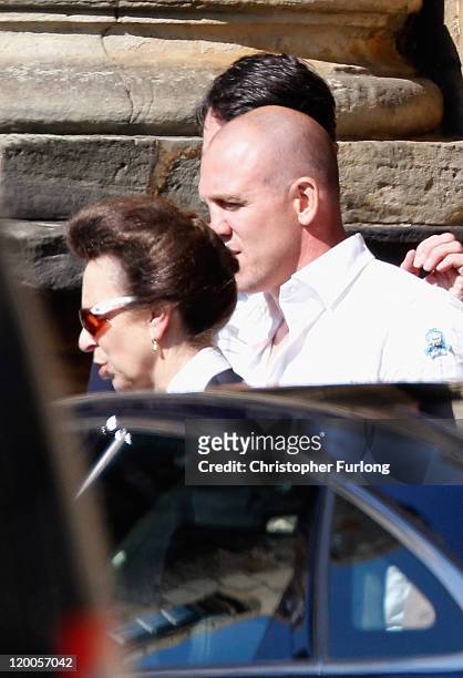 Mike Tindall and Princess Anne, Princess Royal leave Holyrood Palace for a rehearsal of tomorrow's wedding at Canongate Kirk on July 29, 2011 in...