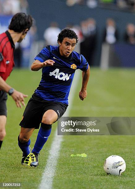 Fabio DaSilva of Manchester United brings the ball up the field against the Seattle Sounders FC during the second half of the game at CenturyLink...