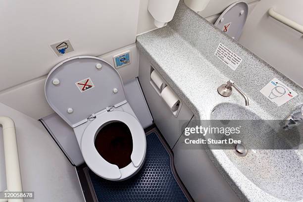 airplane lavatory/toilet - public restroom stock pictures, royalty-free photos & images