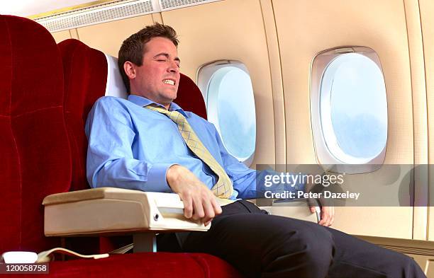 man with fear of flying - fobia imagens e fotografias de stock