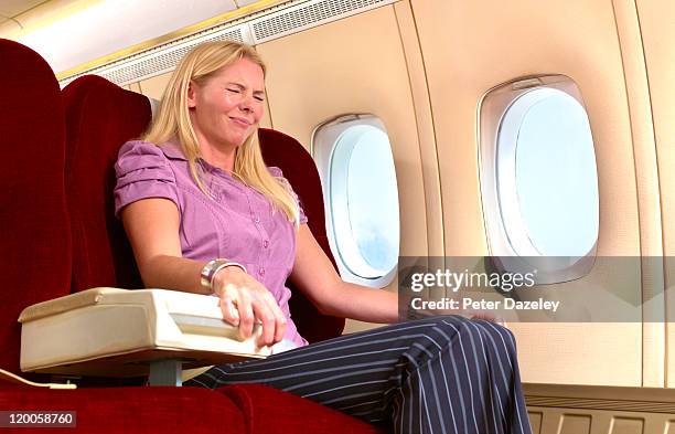 woman with fear of flying - fobia imagens e fotografias de stock