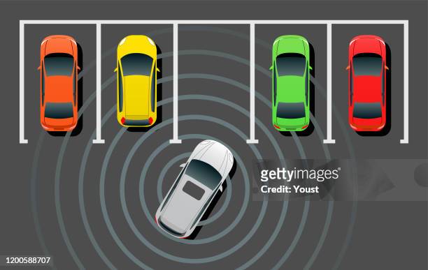 自駕智慧汽車自動停車 - land vehicle 幅插畫檔、美工圖案、卡通及圖標