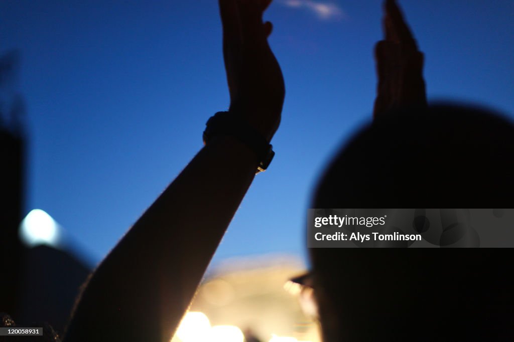 Festival goers at Glastonbury Festival 2011
