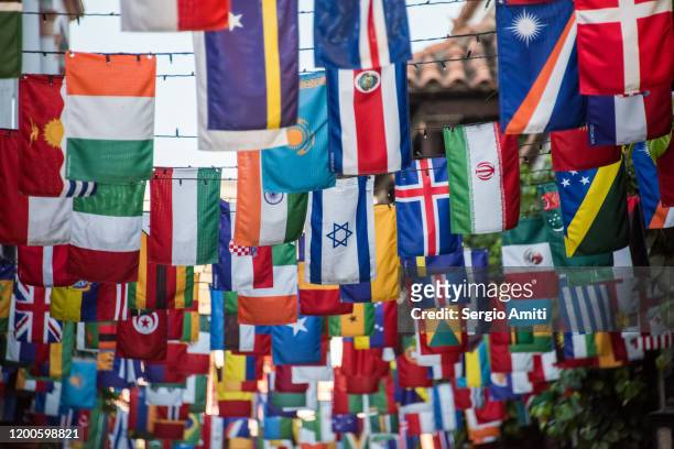 country flags bunting in cartagena - national flag stock pictures, royalty-free photos & images