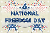Festive banner with the symbols of the United States of America and text on it, National Independence Day holiday