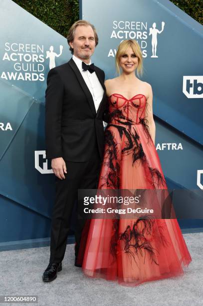 Peter Thum and Cara Buono attend the 26th Annual Screen Actors Guild Awards at The Shrine Auditorium on January 19, 2020 in Los Angeles, California....