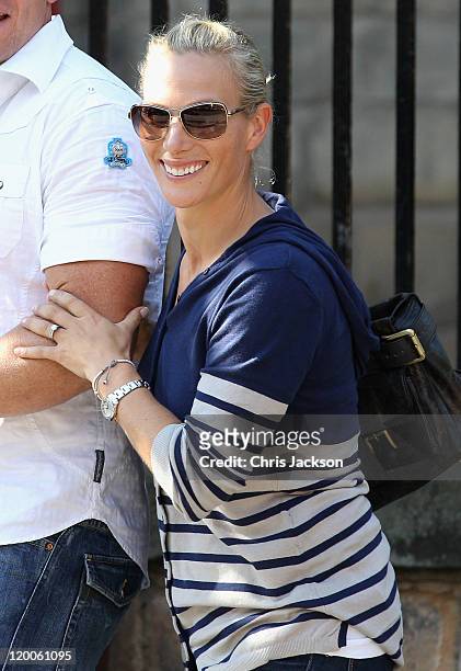 Mike Tindall and Zara Phillips leave Canongate Kirk after a wedding rehearsal on July 29, 2011 in Edinburgh, Scotland. The Queen's granddaughter Zara...