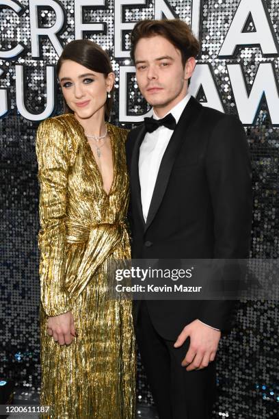 Natalia Dyer and Charlie Heaton attend the 26th Annual Screen Actors Guild Awards at The Shrine Auditorium on January 19, 2020 in Los Angeles,...