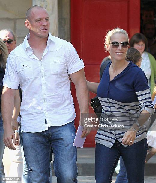 Mike Tindall and Zara Phillips leave Canongate Kirk after a wedding rehearsal on July 29, 2011 in Edinburgh, Scotland. The Queen's granddaughter Zara...