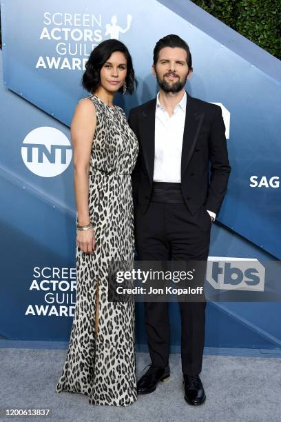 Naomi Scott and Adam Scott attend the 26th Annual Screen Actors Guild Awards at The Shrine Auditorium on January 19, 2020 in Los Angeles, California.