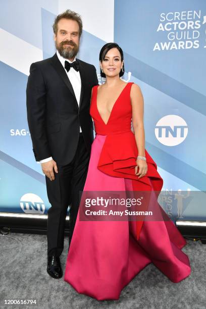 David Harbour and Lily Allen attend the 26th Annual Screen Actors Guild Awards at The Shrine Auditorium on January 19, 2020 in Los Angeles,...