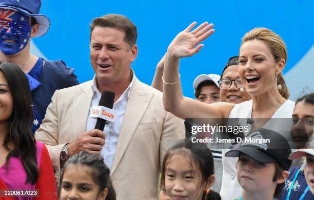 Karl Stefanovic and Allison Langdon on the set of Channel Nine's Today show at the 2020 Australian Open at Melbourne Park on January 20, 2020 in...