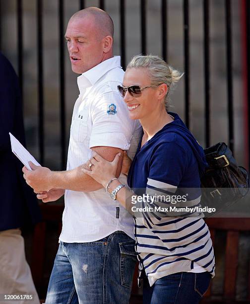 Mike Tindall and Zara Phillips leave Canongate Kirk after attending a rehearsal for their wedding on July 29, 2011 in Edinburgh, Scotland. The...