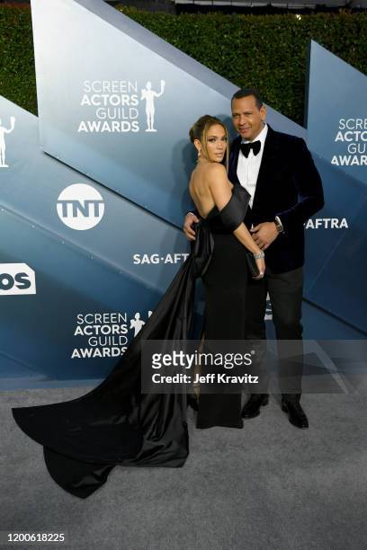 Jennifer Lopez and Alex Rodriguez attends the 26th Annual Screen Actors Guild Awards at The Shrine Auditorium on January 19, 2020 in Los Angeles,...