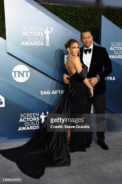 Jennifer Lopez and Alex Rodriguez attend the 26th Annual Screen Actors Guild Awards at The Shrine Auditorium on January 19, 2020 in Los Angeles,...