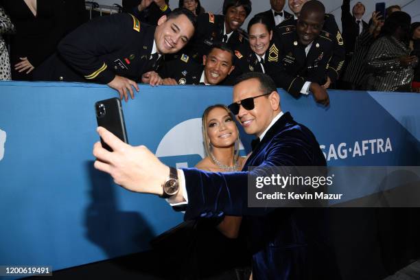 Jennifer Lopez and Alex Rodriguez attend the 26th Annual Screen Actors Guild Awards at The Shrine Auditorium on January 19, 2020 in Los Angeles,...