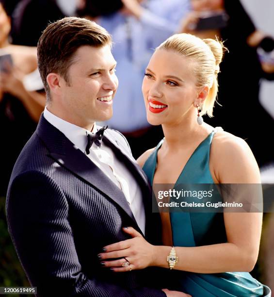 Colin Jost and Scarlett Johansson attend the 26th annual Screen Actors Guild Awards at The Shrine Auditorium on January 19, 2020 in Los Angeles,...