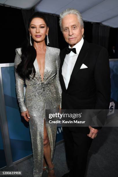 Catherine Zeta-Jones and Michael Douglas attend the 26th Annual Screen Actors Guild Awards at The Shrine Auditorium on January 19, 2020 in Los...