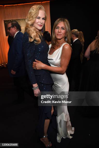 Nicole Kidman and Jennifer Aniston attend the 26th Annual Screen Actors Guild Awards at The Shrine Auditorium on January 19, 2020 in Los Angeles,...