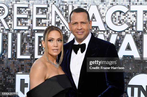 Jennifer Lopez and Alex Rodriguez attend the 26th Annual Screen Actors Guild Awards at The Shrine Auditorium on January 19, 2020 in Los Angeles,...