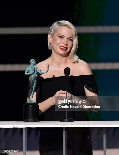 Michelle Williams accepts Outstanding Performance by a Female Actor in a Television Movie or Miniseries for 'Fosse/Verdon' onstage during the 26th...