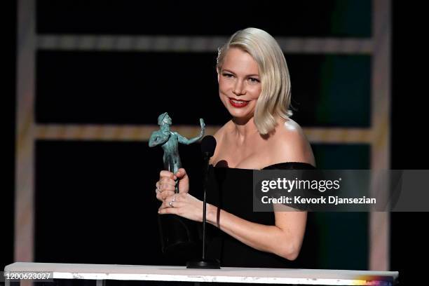 Michelle Williams accepts Outstanding Performance by a Female Actor in a Television Movie or Miniseries for 'Fosse/Verdon' onstage during the 26th...