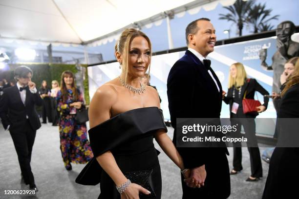 Jennifer Lopez and Alex Rodriguez attend the 26th Annual Screen Actors Guild Awards at The Shrine Auditorium on January 19, 2020 in Los Angeles,...