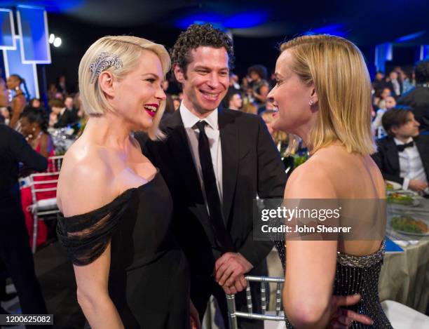 Michelle Williams, Thomas Kail, and Reese Witherspoon attend the 26th Annual Screen Actors Guild Awards at The Shrine Auditorium on January 19, 2020...