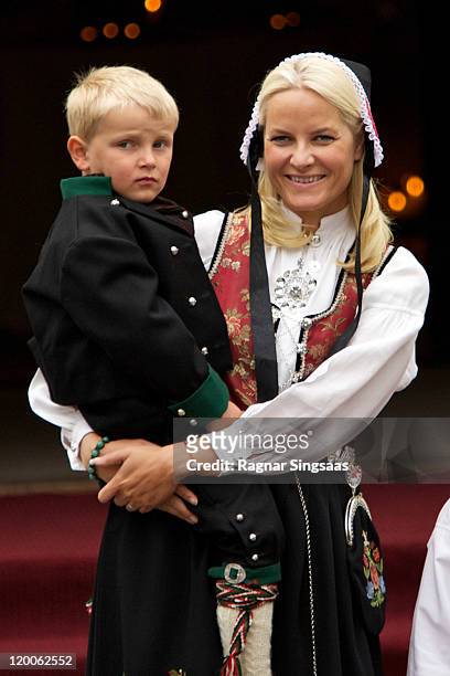 Prince Sverre Magnus of Norway and Princess Mette-Marit of Norway attend The Children's Parade on May 17, 2011 in Asker, Norway.