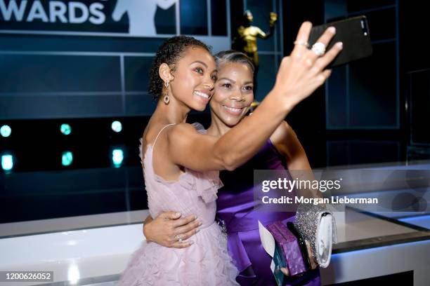 Logan Browning and Lynda Browning attend the 26th Annual Screen Actors Guild Awards at The Shrine Auditorium on January 19, 2020 in Los Angeles,...