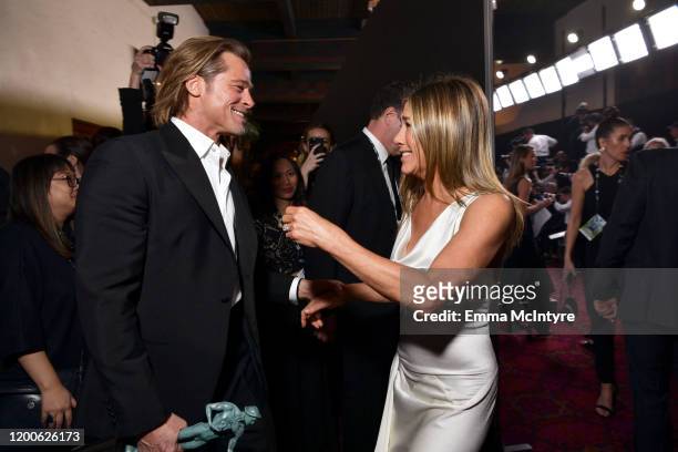 Brad Pitt and Jennifer Aniston attend the 26th Annual Screen Actors Guild Awards at The Shrine Auditorium on January 19, 2020 in Los Angeles,...