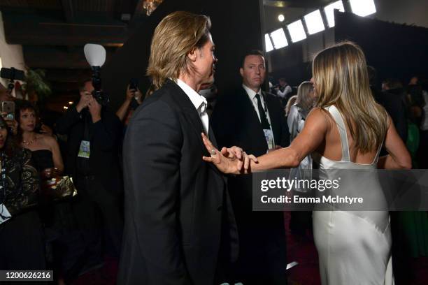 Brad Pitt and Jennifer Aniston attend the 26th Annual Screen Actors Guild Awards at The Shrine Auditorium on January 19, 2020 in Los Angeles,...