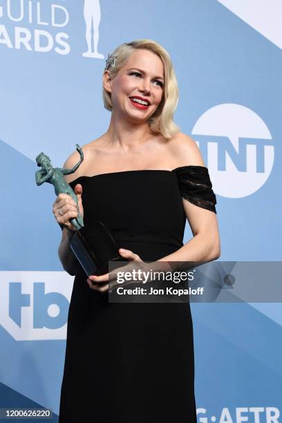 Michelle Williams, winner of Outstanding Performance by a Female Actor in a Television Movie or Miniseries for 'Fosse/Verdon', poses in the press...