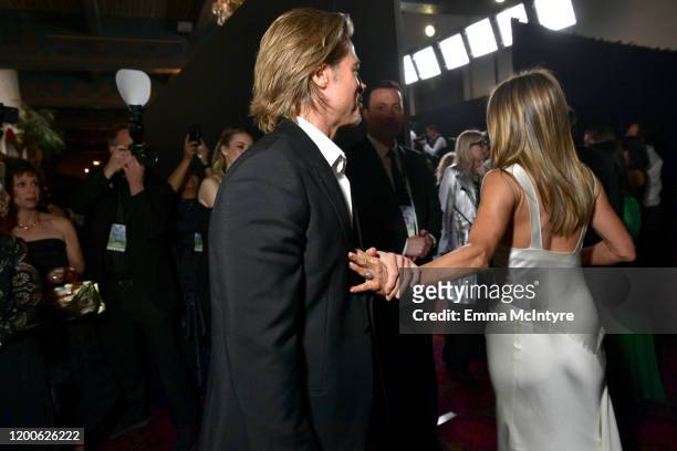 Brad Pitt and Jennifer Aniston attend the 26th Annual Screen Actors Guild Awards at The Shrine Auditorium on January 19, 2020 in Los Angeles,...